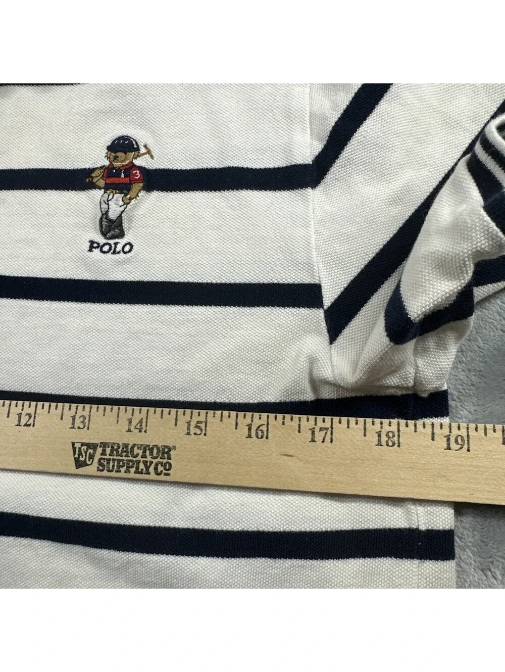 Polo Ralph Lauren Bear Polo Boys XL 18/20 White Stripe Shirt Graphic Classic